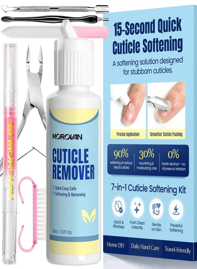Morovan Cuticle Remover & Cuticle Oil Kit: Instant Cuticle Softener 15s Removal 7 Pieces Manicure Kit for Women with Stainless Steel Tools and Nail Files for Salon-Quality Results at Home - Image 1